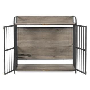 39'' Indoor Metal Dog Crate with Double Doors, Wooden Side End Table Crate, Dog Crate Furniture with Adjustable Feeder Stand, for Medium Dog, Gray - Image 12