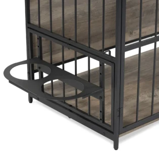 39'' Indoor Metal Dog Crate with Double Doors, Wooden Side End Table Crate, Dog Crate Furniture with Adjustable Feeder Stand, for Medium Dog, Gray - Image 13