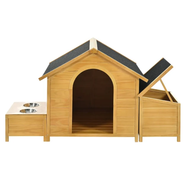 51.18" L x 43.7" W x 37" H Large Size Wooden Dog House, Dog Crate For large dog breeds, Cabin Style Raised Dog Shelter with Asphalt Roof, Solid Wood, Weatherproof, Nature - Image 14